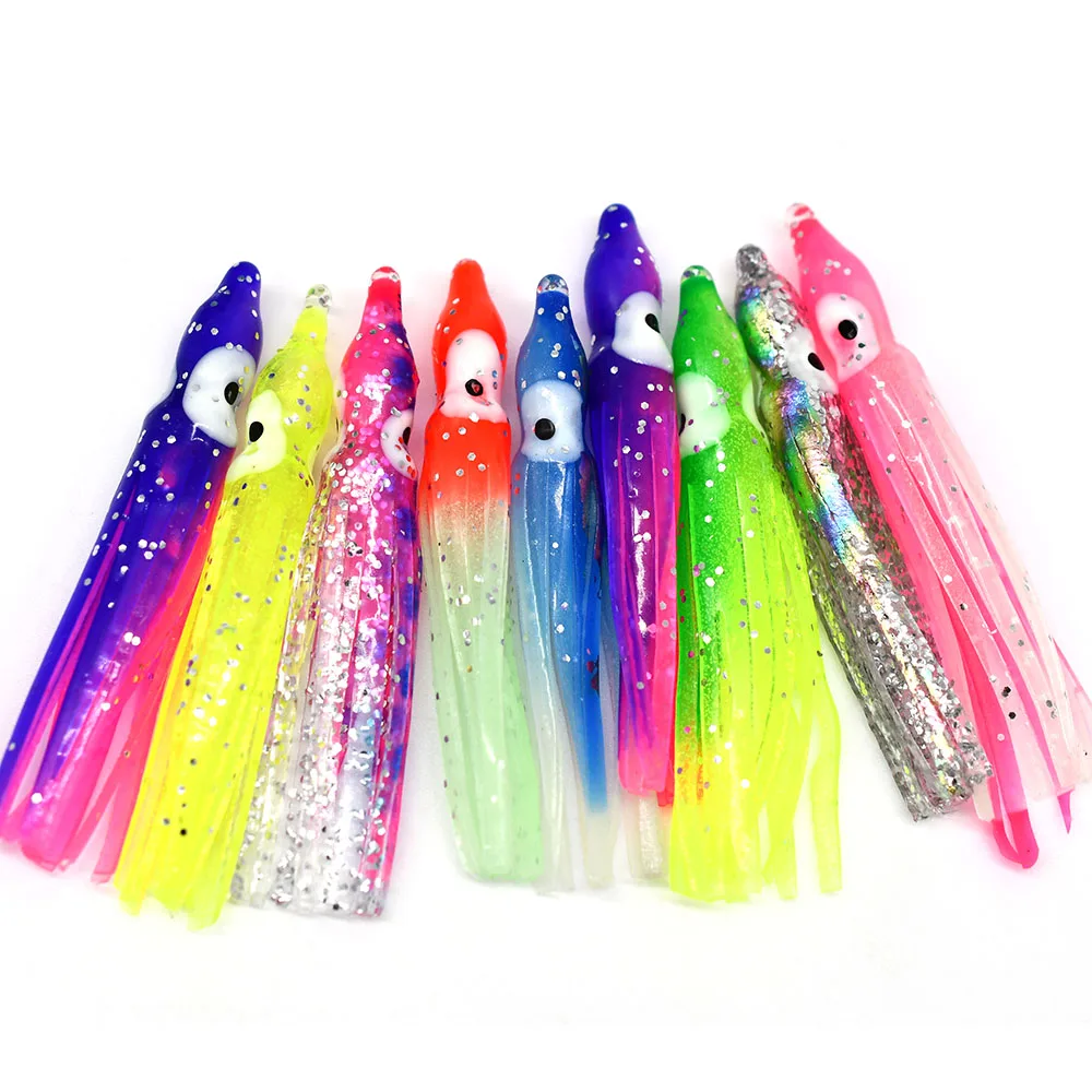 MNFT falda de calamar de goma suave, cebo biónico, aparejos de pesca de mar, faldas de hilos de cebo de pulpo, señuelos suaves de colores mezclados, 5 y 6cm, 12 Uds. - imagen 2