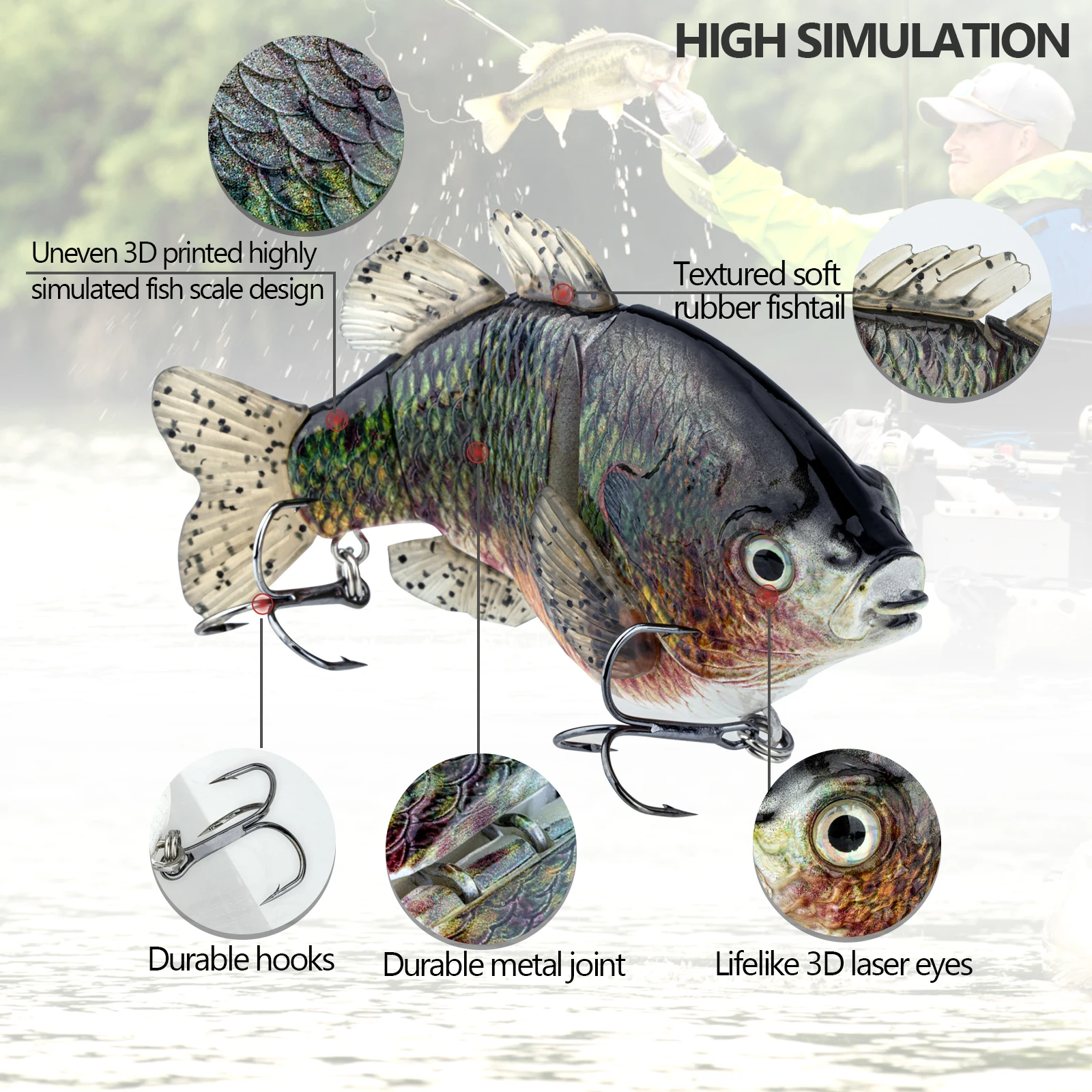 THKFISH 1 Uds. Señuelos de pesca articulados Swimbaits 12,5 cm 6,5 g cebo duro Artificial con anzuelos triples pesca de lubina - imagen 3