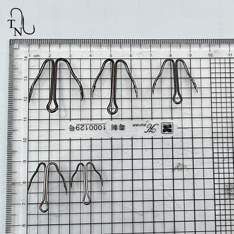 TN112 10 Uds 3551 anzuelo de pesca doble de alta calidad anzuelo de pesca con púas de acero al carbono para señuelo de rana - imagen 5