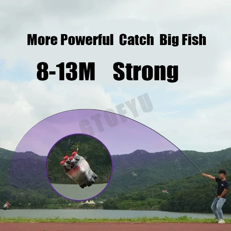 Caña de pescar telescópica de fibra de carbono, caña de mano ultralarga de 8M-13M, caña de pescar portátil Tenkara, Kit completo, caña de pescar para todas las aguas - imagen 5