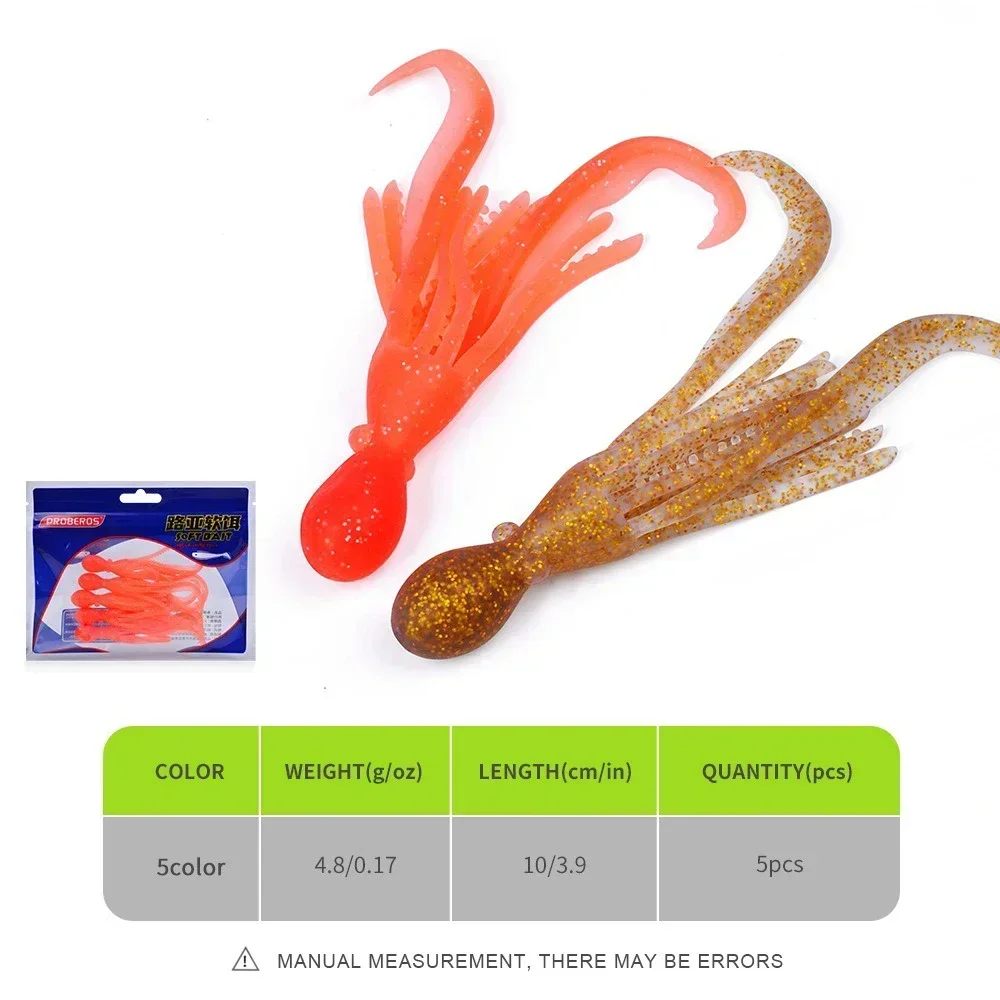 5 unids/set Jig Wobblers cebo suave de silicona gusano pulpo Señuelos de pesca 10cm 4,8g camarones hundimiento giratorio Twintails pesca en el mar - imagen 2