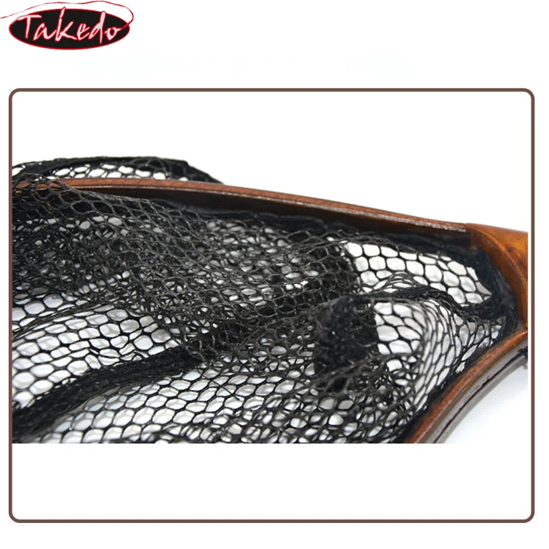 TAKEDO TKL003 malla de goma suave trucha Scoop Net impermeable Cinnamomum Camphora mango de madera pesca con mosca red de aterrizaje para pesca - imagen 5