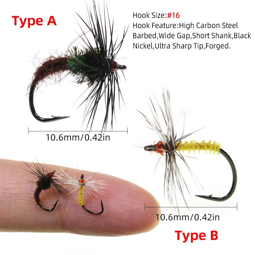 Wifreo 8 piezas # 16 Soft Hackle Mayfly Emerger anzuelo de pescado con púas mosca seca cebos de insectos artificiales trucha lubina Grayling señuelo de pesca - imagen 3
