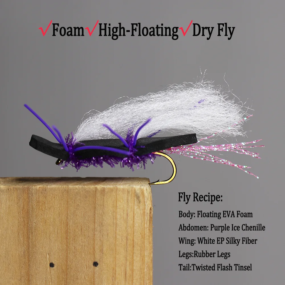 Wifreo-SEÑUELOS DE pesca con mosca de chenilla, 6 piezas, rechoncho, patas de goma, cuerpo de espuma negra, púrpura, hielo, vientre seco, trucha - imagen 3