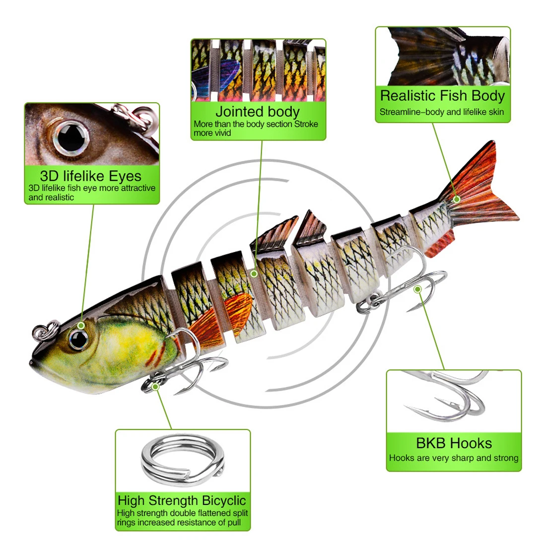 FishTrip señuelo de pesca multiarticulado, 13cm/22g, para agua dulce y salada, realista, lubina, trucha, Crappie, Walleye, Lucio - imagen 2