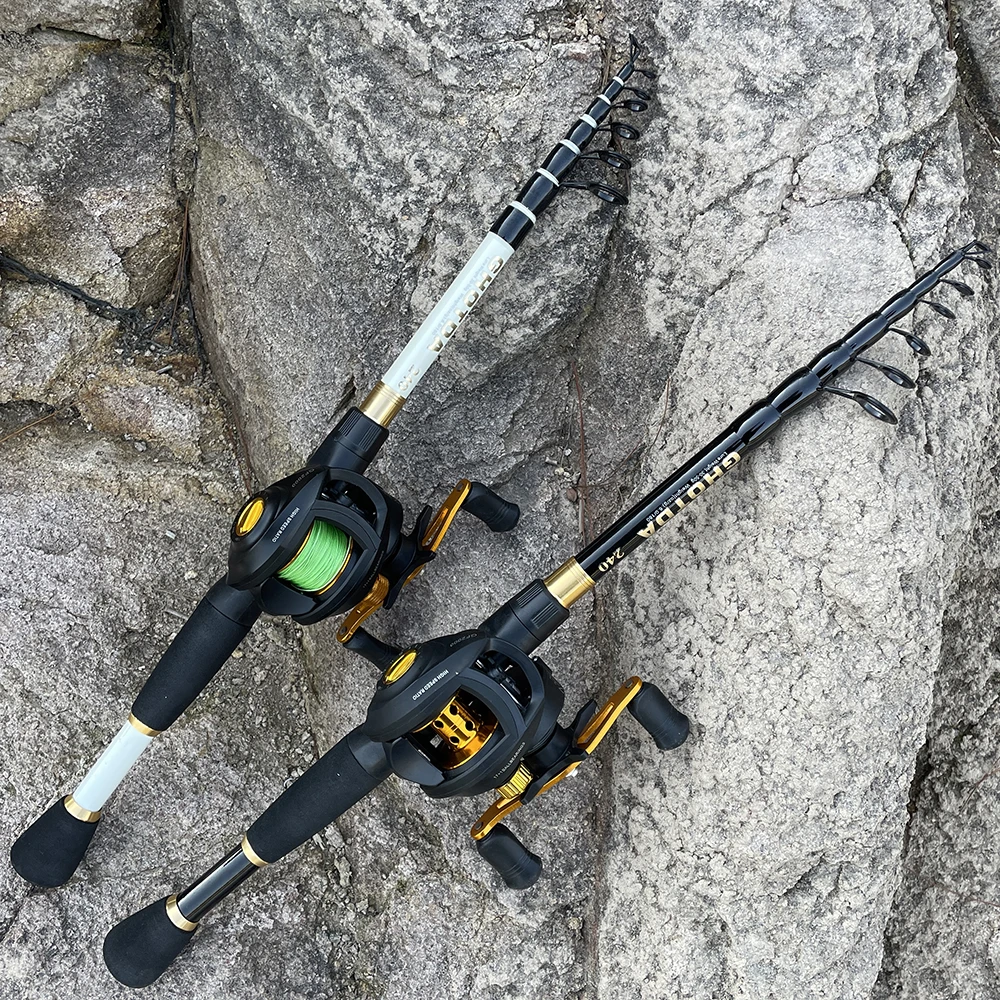 Ghotda-caña de pescar telescópica de carbono y carrete de Baitcasting, Kit de caña de pescar portátil de viaje, peso del cebo 10-30g - imagen 5