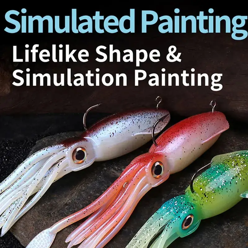 WEIHE 1 pieza 20cm 130g C #   Cebo de pesca de calamar suave artificial de 5 colores, señuelo de pesca suave con pulpo enganchado con anzuelo de plomo luminoso UV - imagen 5
