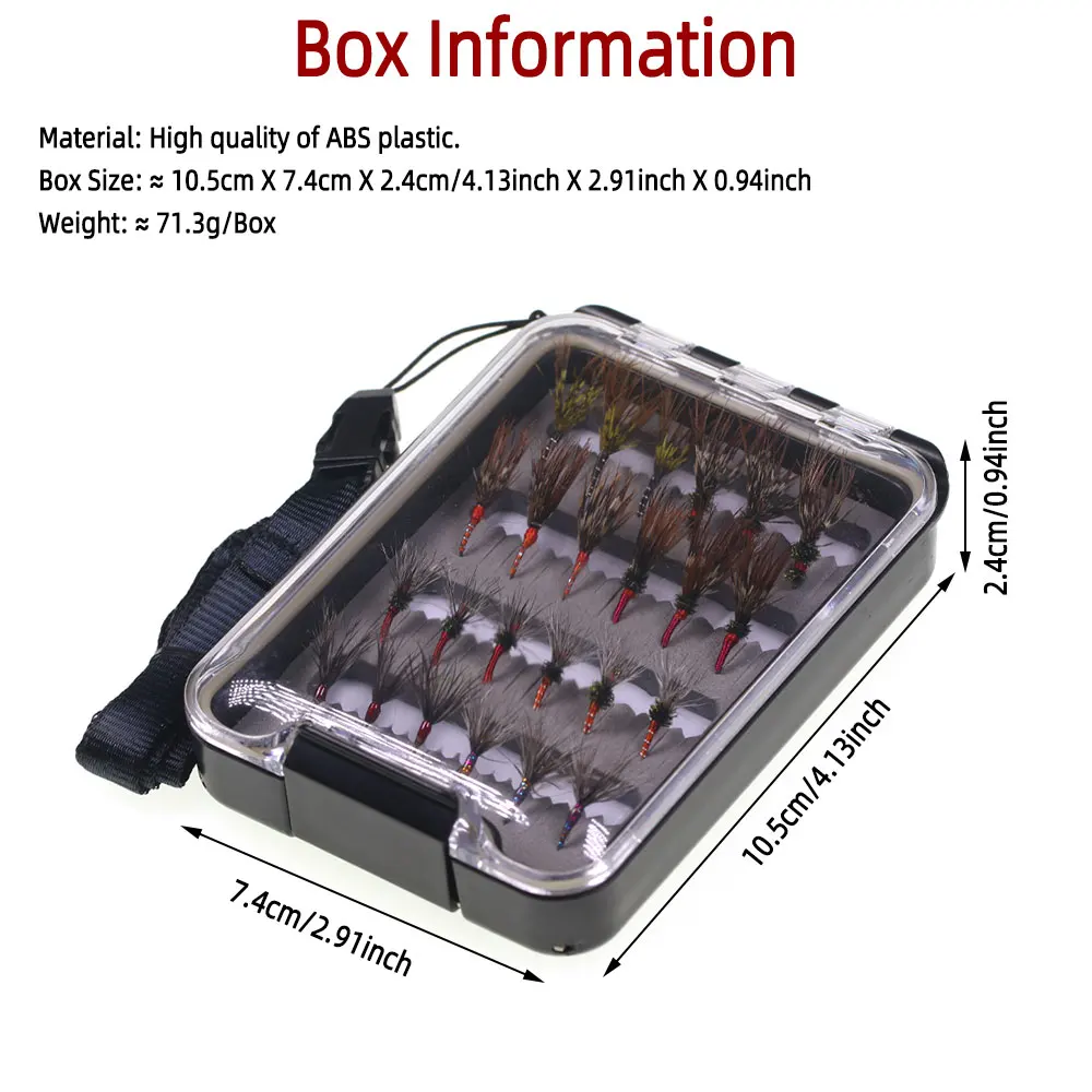 Bimoo 24 unids/caja # 12 # 14 mixtas de moscas Tenkara con caja impermeable, anzuelo de púas, pesca Tenkara, mosca, trucha, agarre, señuelos de pesca, cebo - imagen 3