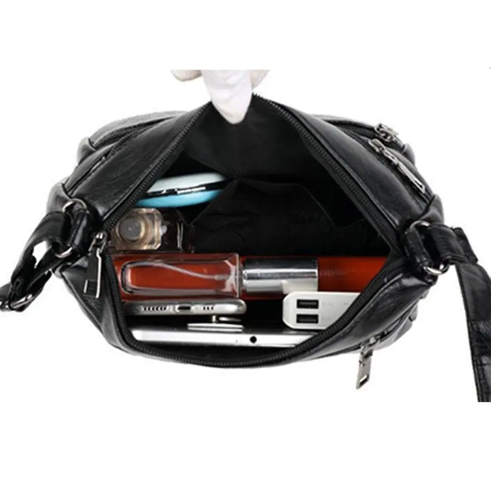 Bolso de cuero PU a la moda para comprar verduras, bandolera de hombro multicapa negra, bolso para madre de mediana edad de gran capacidad para mujer - imagen 4