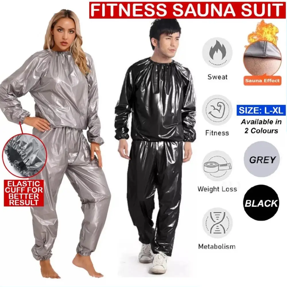 Traje deportivo para hombre y mujer, traje de Sauna de PVC de manga larga para perder peso, conjunto de pantalones superiores informales con cintura elástica, ropa deportiva para hombre - imagen 3
