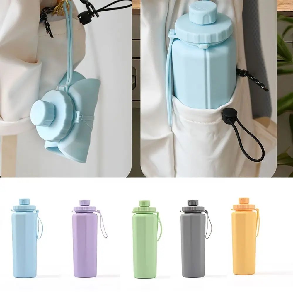 Botella de agua plegable de silicona de 600ml, taza de agua plegable de silicona reutilizable, resistente a altas temperaturas a prueba de fugas