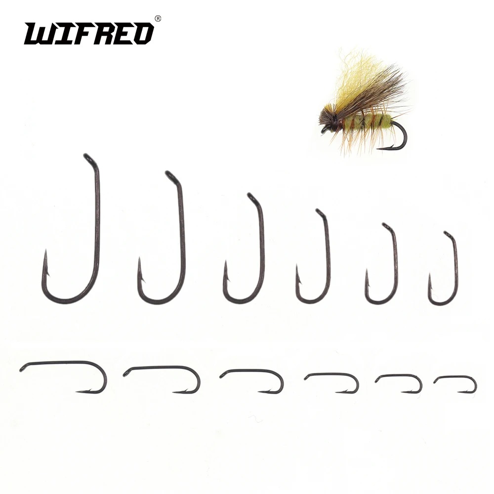 Wifreo 50PCS 22 #   ~ 12 #   Abajo ojo vástago largo 1X alambre fino anzuelos para atar moscas secas acabado en níquel negro anzuelo de pesca con mosca trucha arcoíris