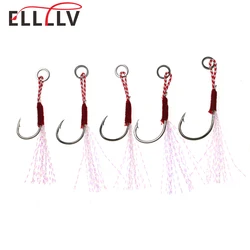 Elllv-anzuelos de pesca de agua salada, anzuelos de plantilla con púas individuales con anillo dividido, anzuelo de asistencia intermitente para Micro cucharas, anzuelos de señuelo de pesca, 40 piezas