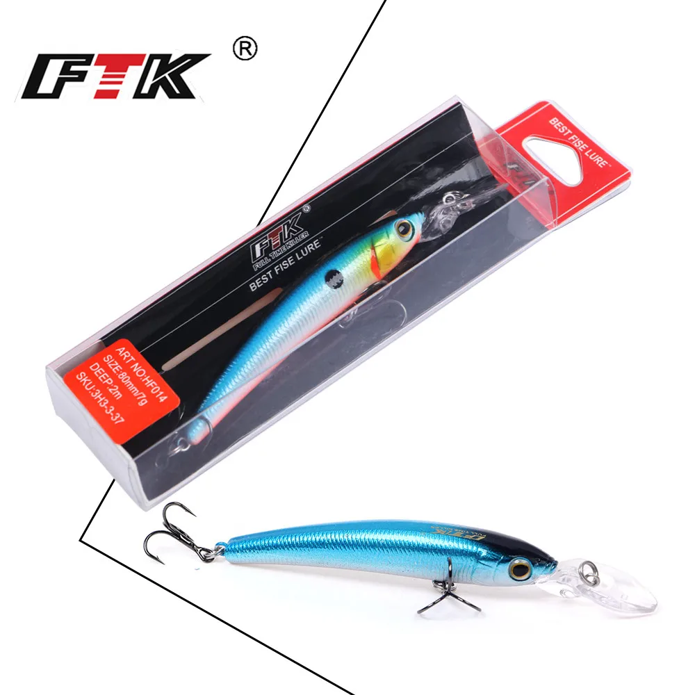 FTK-señuelo de pesca de lubina de agua salada, cebos duros artificiales Wobblers para Lucio Crankbait trucha, aparejos de profundidad de 2m, 80mm, 7g - imagen 5