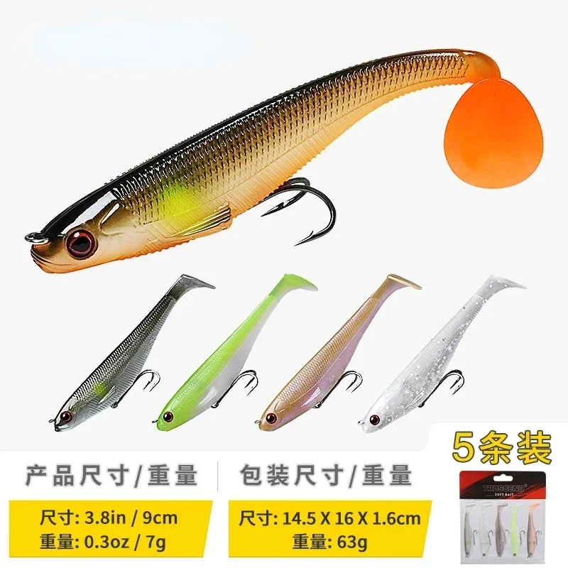 Señuelos blandos de cola en T de 90mm y 7g con cabeza de plomo para agua salada, cebo de silicona para perca Megabass, anzuelo de pesca de tiro largo