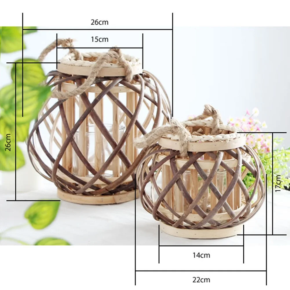 Candelabro redondo de mimbre de madera Vintage para boda, candelabro para sala de estar, candelabro colgante a prueba de viento, artesanía, decoración del hogar para Festival - imagen 5