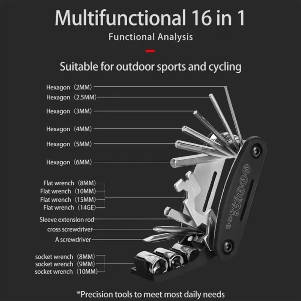 Herramientas duraderas 16 en 1 para bicicleta de montaña, llave Allen portátil para bicicleta de carretera, juego de herramientas de reparación de bicicletas de bolsillo de acero, 1 Uds. - imagen 3
