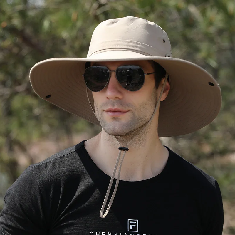 Sombrero de cubo impermeable con ala de 12cm para hombre, sombrero de sol con protección UV para verano, gorra de pesca para senderismo al aire libre, sombrero Unisex de moda de Panamá - imagen 3