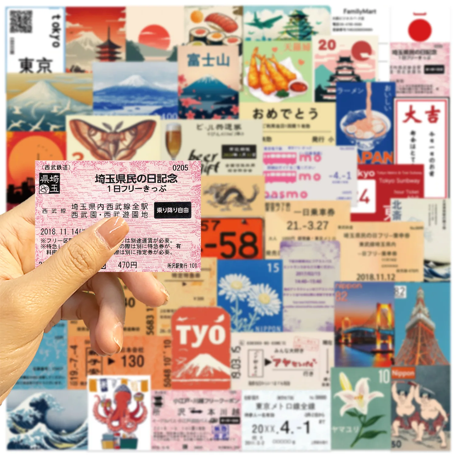 50 Uds. De elementos culturales japoneses, pegatinas de grafiti de viaje para teléfono, guitarra, portátil, maleta, taza, pegatina impermeable, juguetes para niños - imagen 5