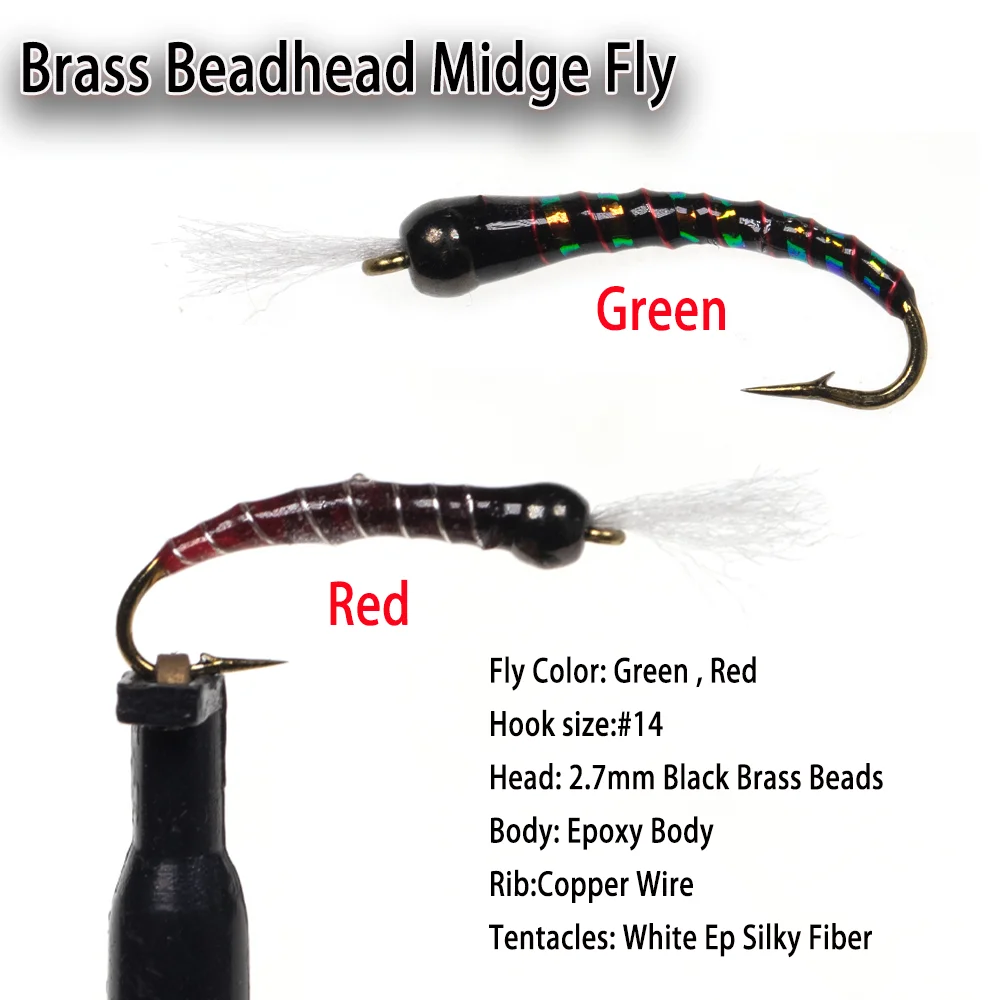 Midges epoxi, moscas de ninfa, cabeza de cuentas de latón, zumbador, anzuelo de bronce con púas, pesca con mosca, trucha, señuelo de pesca, cebos, aparejos de pesca - imagen 3