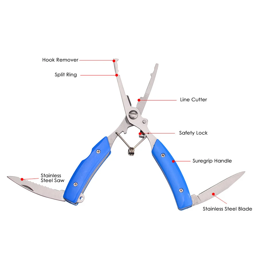 Alicates de pesca de anillo dividido de acero inoxidable, tijeras de uso de peces de 14,5 cm para caña de señuelo, cortador de línea, herramienta removedora de anzuelos con funda Oxford - imagen 2