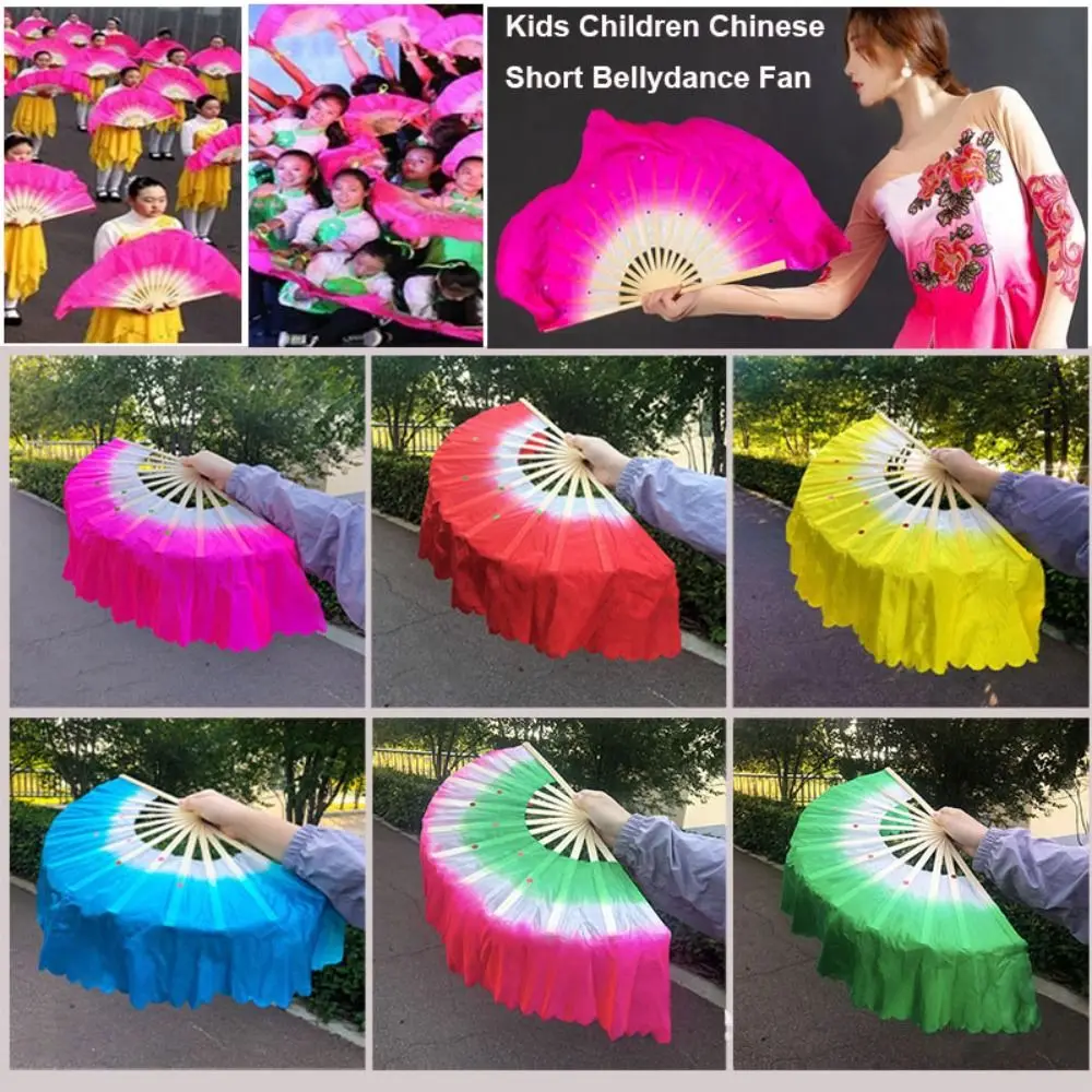 Abanico corto chino de danza del vientre de bambú de 30/36cm, 4 colores, 10/15/40cm, abanicos de bambú de seda de medio círculo, 7 estilos, abanico para adultos teñido a mano - imagen 2