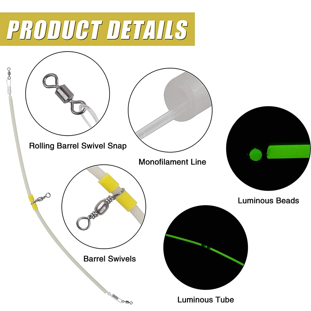 Conector de equilibrio de pesca luminoso, alimentador de 4 piezas, mangas antienredos, tubo con línea de cuentas giratoria, tubo luminoso, aparejos de pesca - imagen 3