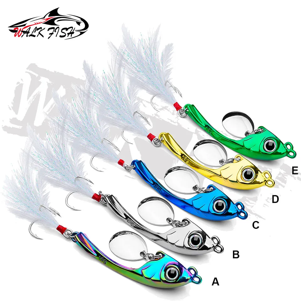 WALK FISH-Cebo giratorio de Metal Vib, señuelo de Pesca, cuchara giratoria, Wobbler, hundimiento, cebo duro con lentejuelas, 9g, 13g, 17g - imagen 4