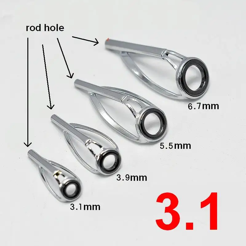 TG005 PARTE 1 orificio de línea 3,1 mm Punta de caña de pescar Anillo guía de línea Anillos de guías superiores de cerámica