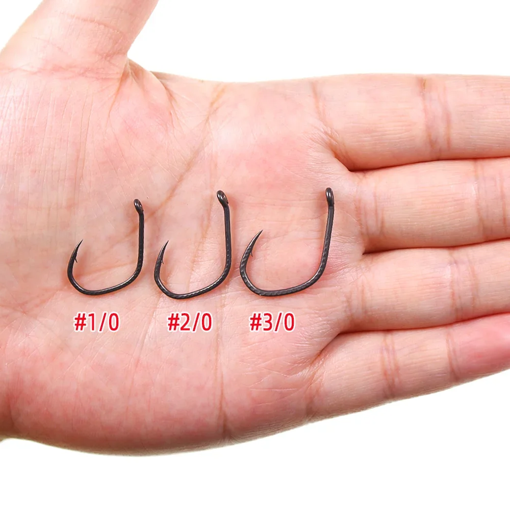 Wifreo 40 piezas # 1/0 # 2/0 # Anzuelo loco con púas 3/0, alambre fuerte de espacio ancho, anzuelo de pesca de agua dulce y salada, aparejos de pesca de trucha y lubina - imagen 5