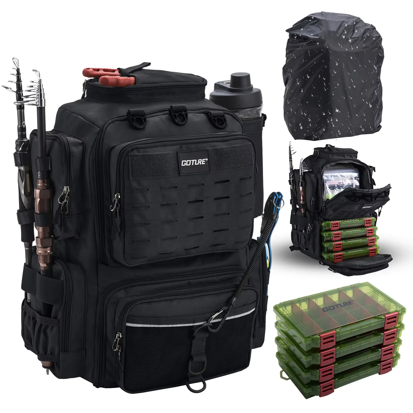 Mochila de pesca Goture 45L impermeable con 4 cajas de aparejos - imagen 2