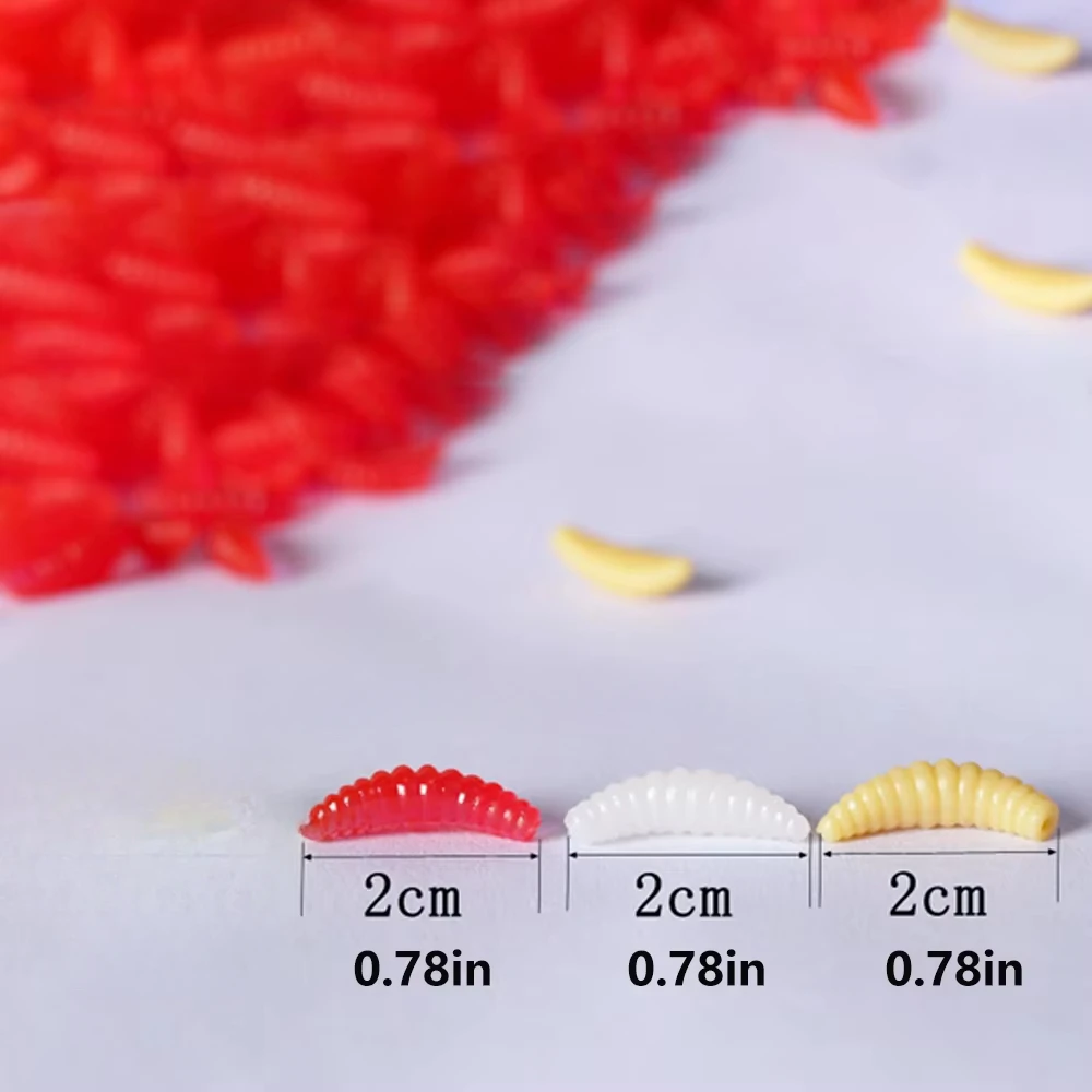 50 unids/lote cebo de silicona gusano larva señuelo de pesca suave 2cm 0,4g pan Artificial olor gusanos equipo para accesorios brillantes de invierno - imagen 2