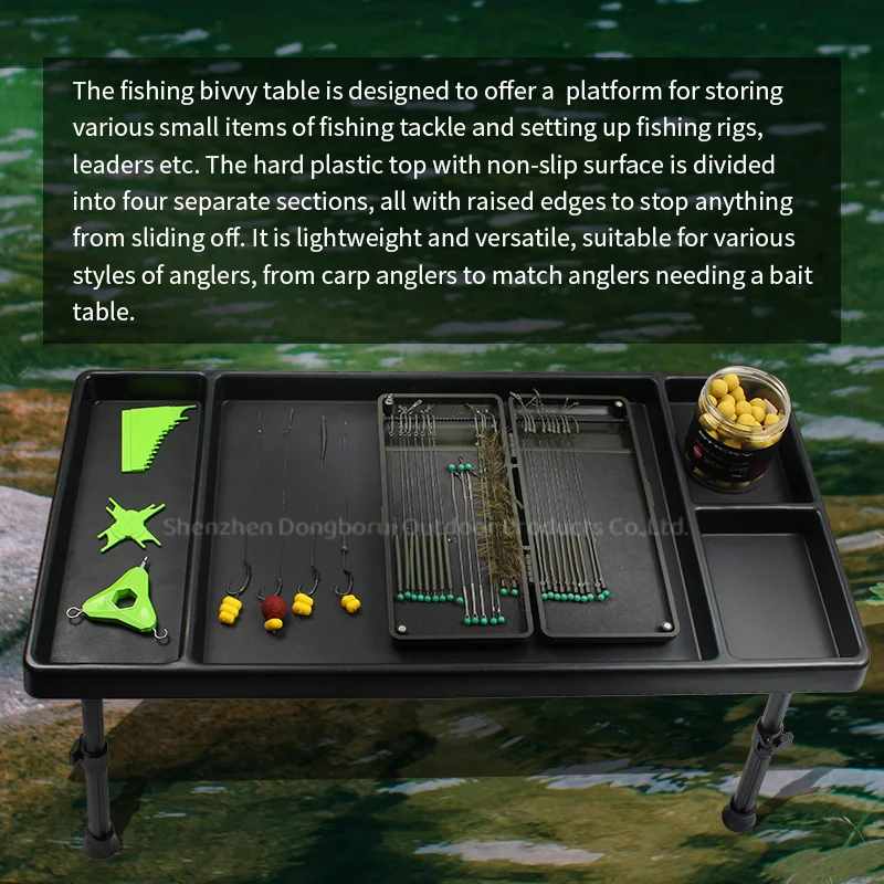 Herramienta de pesca de carpa, mesa Bivvy de plástico de 4 secciones con patas ajustables, herramienta de equipo de aparejos de pesca de método grueso de carpa - imagen 5