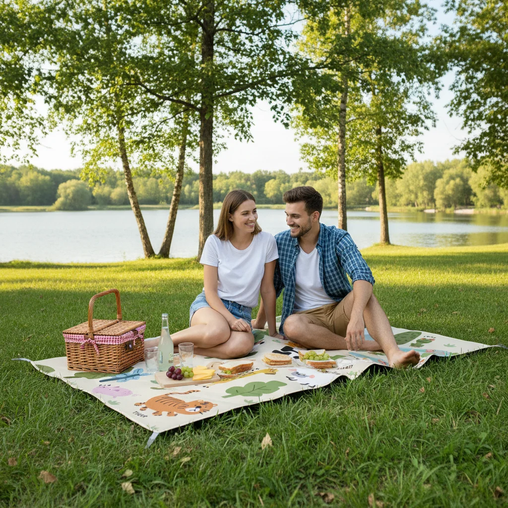 Estera de Camping portátil, impermeable, a prueba de humedad, estera de Picnic con patrón de animales de dibujos animados, accesorios para acampar al aire libre, 1/2,1/2,2 M