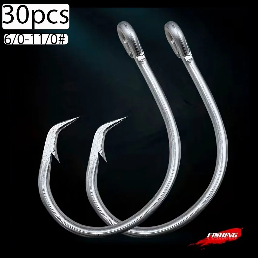 30 unids/caja anzuelos circulares de pesca de acero inoxidable tiburón atún cebo vivo anzuelos de bagre agua salada juego grande anzuelo de pesca de espacio ancho