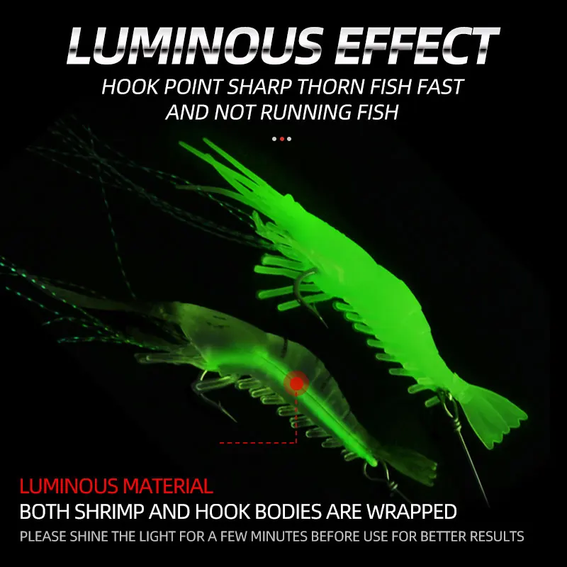 2 uds gancho incorporado cebo Kit de camarones señuelo de camarón luminoso pesca de plástico suave Sabiki cebo de pesca de camarones de silicona - imagen 4