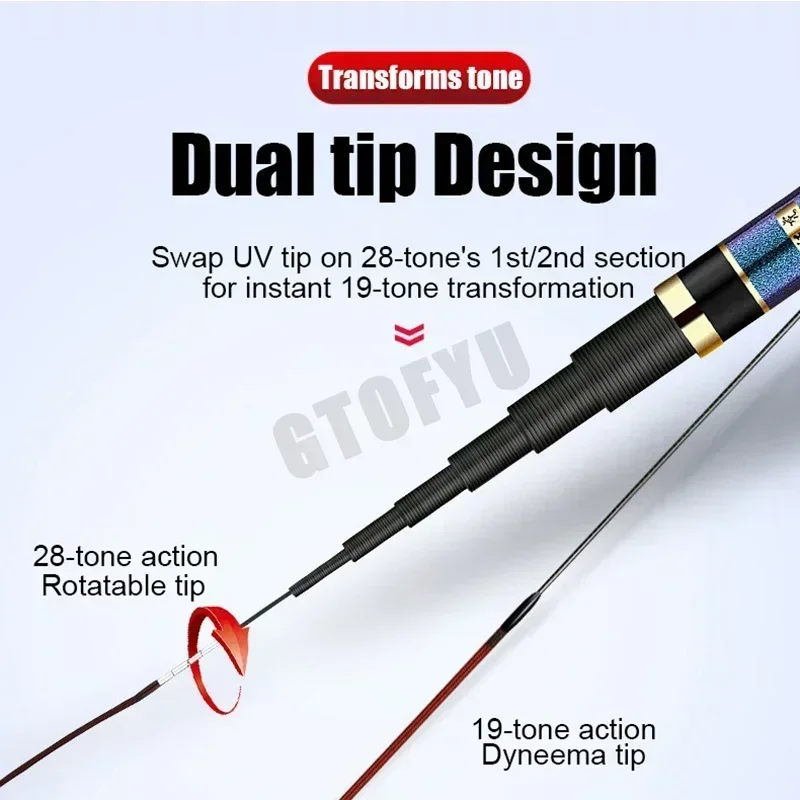 Caña de pescar telescópica de 3,6 M/4,5 M/5,4 M/6,3 M/7,2 M/8M/9M, caña de pescar de estanque con depósito de carbono, caña de pescar de mano de fibra dura súper ligera - imagen 3