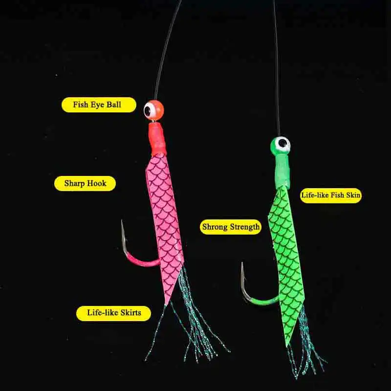 6/9 anzuelos Sabiki Rigs Señuelos de pesca de agua salada aparejos de cebo piel de pescado Real gancho de cuerda caballa que brilla en la oscuridad Flash Sabiki Rigs - imagen 5