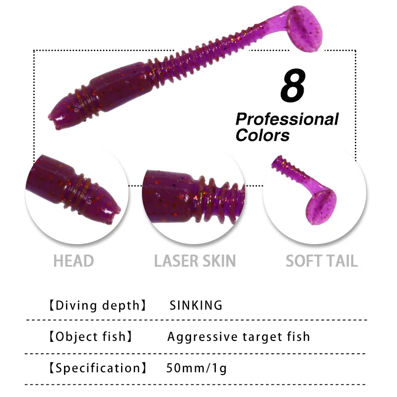 Señuelo de pesca suave con cola en T, 10 piezas, cebo falso de Camarón, aparejos de pesca Texas, pescado mandarín, biónico - imagen 4