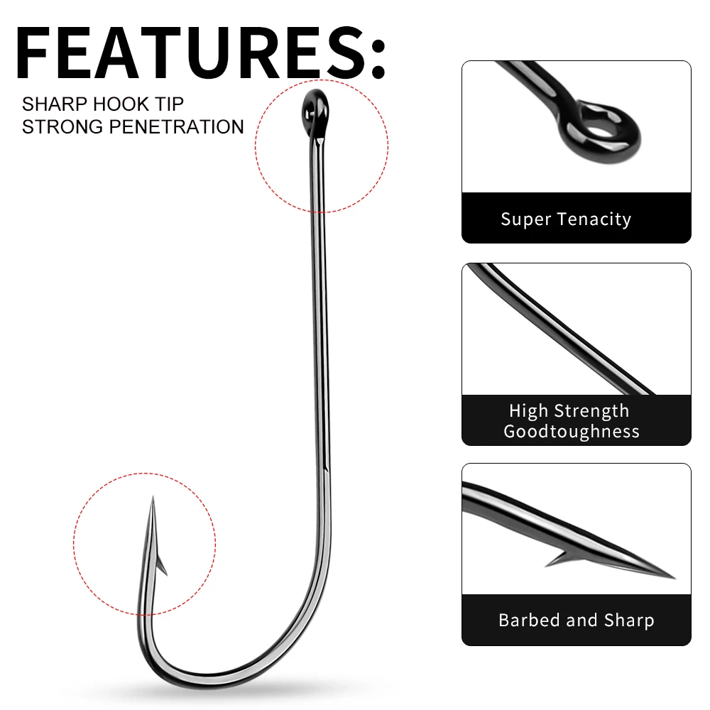 PROBEROS-Juego de anzuelos de pesca de mango largo, gancho de anillo de carpa con púas de acero de alto carbono, equipo de pesca de alta calidad, venta al por mayor, 50 unidades por lote - imagen 4