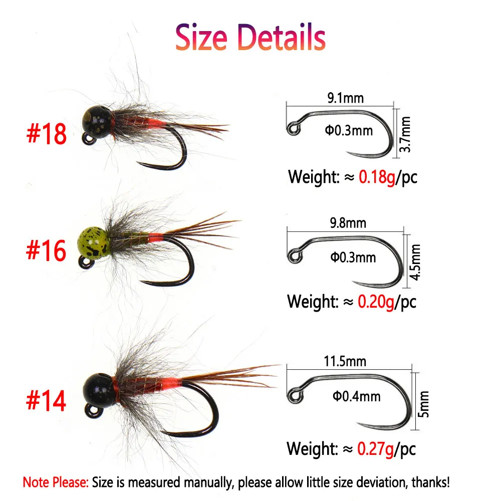 Bimoo 6PCS # 14 # 16 # 18 plantilla moteada con cabeza de cuentas, plantilla sin púas, Ninfa de hundimiento rápido, Perdigon Euro, ninfa húmeda, Señuelos de pesca de trucha, mosca - imagen 4