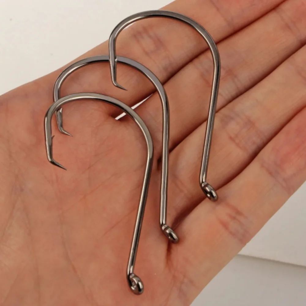 FTK 25-50PCS Baitholder Anzuelo de pesca de acero rico en carbono 1/0 ~ 8/0 #   Gancho de pulpo con ojo, gancho de mar de mango largo con púas - imagen 3