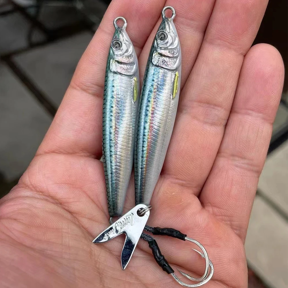 Plantilla de Metal 3D, 60G80G, señuelo de pesca de agua salada, arrastre, Shore Jigging, cebo duro, cuchara, señuelos de caballa de agua salada para atún Mahi Marlin - imagen 3