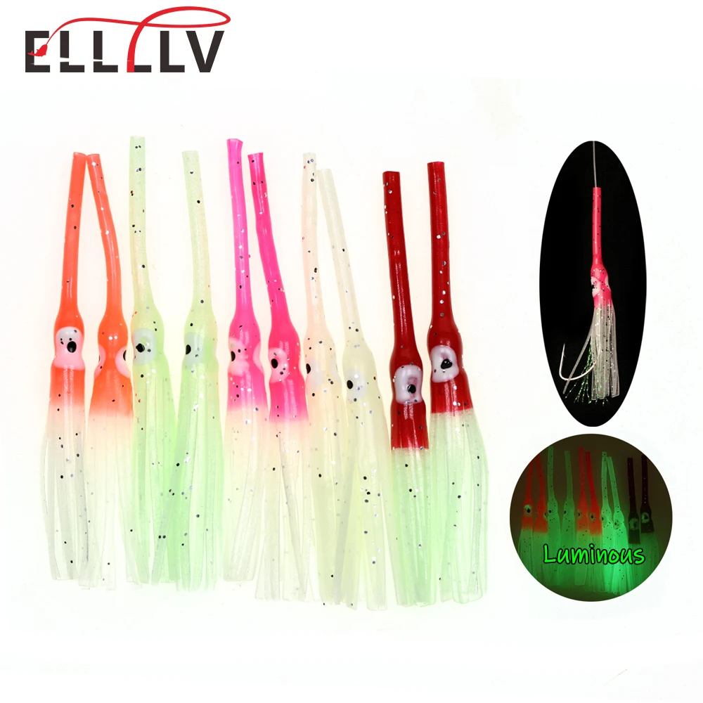 Elllv-señuelo de pulpo luminoso para pesca, faldas de calamar suaves de boca larga para Sabiki Rigs, agua salada, Kabura, 10/20 piezas, 8,5 cm/1g - imagen 5
