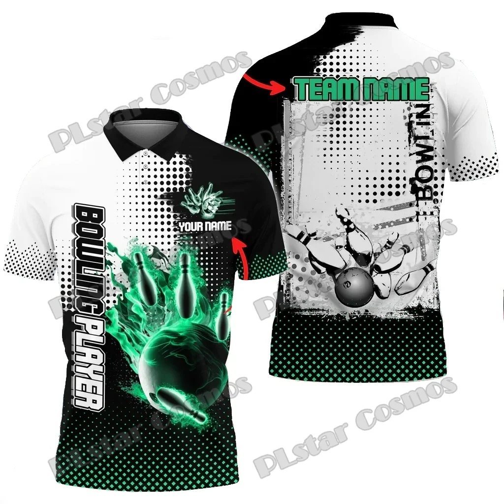 Flame Bowling Ball And Pins Primitive personalizado nombre 3D impreso hombres Polo camisas verano Casual Unisex Premium Polo PLP69 - imagen 2