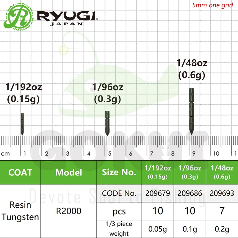 RYUGI-señuelo de resina de tungsteno para pesca, 1/192oz-1/48oz, peso fino, gusano, plomo, Neko, aparejo Hover, accesorios para pasear - imagen 4
