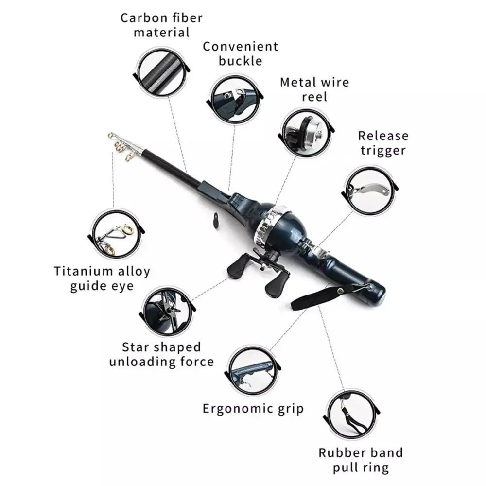 Caña de pescar plegable retráctil portátil, caña de pescar giratoria de fibra de carbono con brazos de carrete, caña de fundición duradera para exteriores - imagen 4