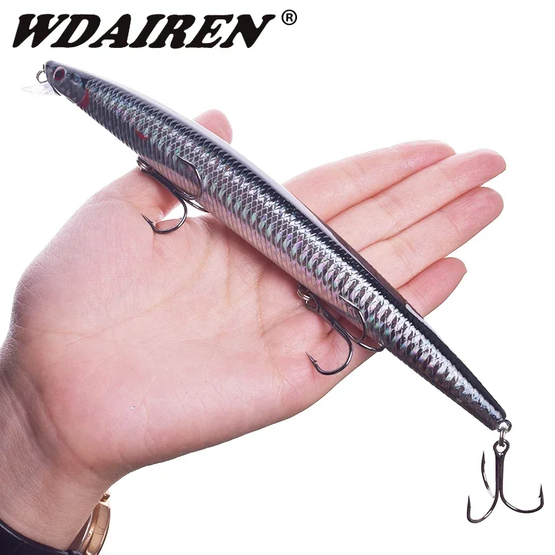 Juego de señuelos de pesca de colores mezclados, 10 Uds., 18cm, 24g, Trolling Minnow Wobblers, cebo duro Artificial con 2 # Anzuelos Aparejos de pesca marina - imagen 2