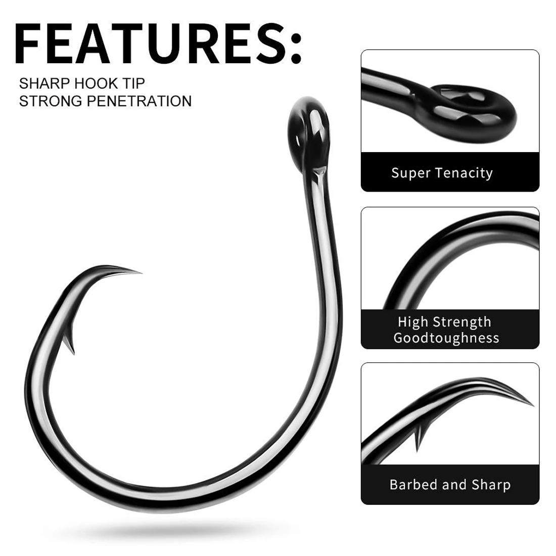 FishTrip 25-50Pcs Circle Hooks Fishing 4X Strong Saltwater Hook Live Bait for Catfish, Tarpon, for Marlin&Deep-dropping - imagen 3