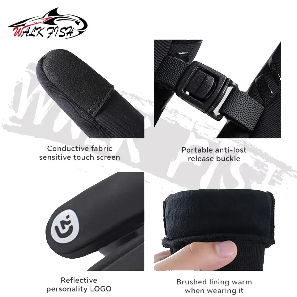 Guantes de pesca WALK FISH para mantener el calor en invierno para hombre, deportes al aire libre, montar en bicicleta, agregar forro polar, protección contra el frío, pantalla táctil sin dedos, extensión - imagen 5